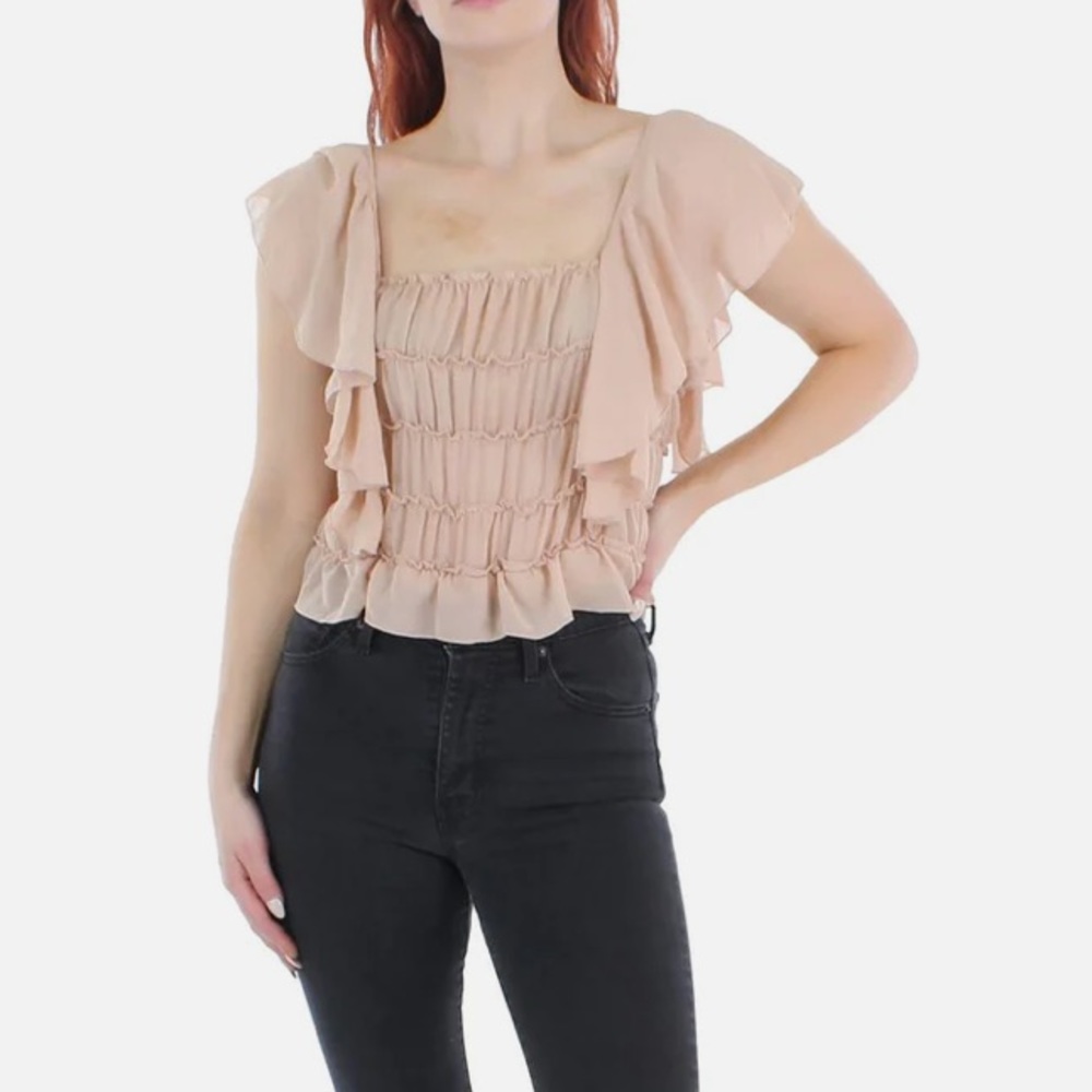 NWT Intimately Free People tan ruffled bodysuit thong Size XS/S